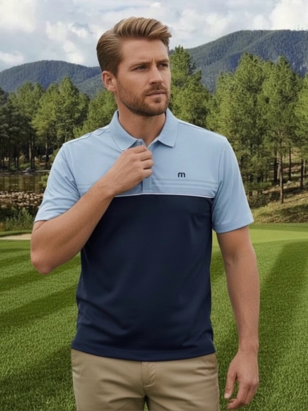 TravisMathew Chock A Block Men's Golf Polo - Size XL (Faded Denim)